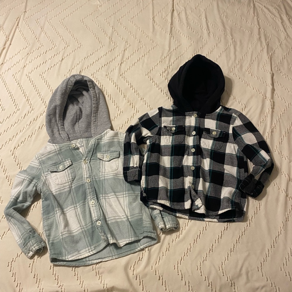 Wonder Nation Kids Hooded Flannel button down size 5T EuC